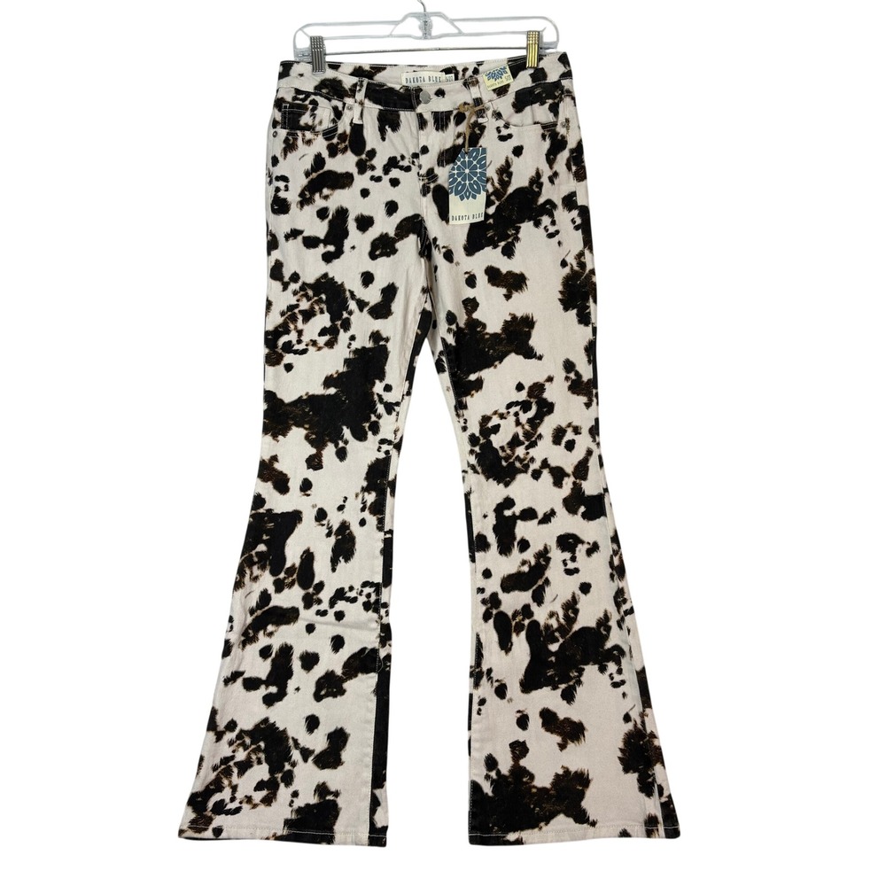 Dakota Blue White Cow Print Flare Denim Jeans Womens 5/27 Western Boho NWT